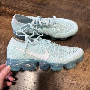 Nike Women's VaporMax Flyknit Sneakers - Mint Blue with White Swoosh